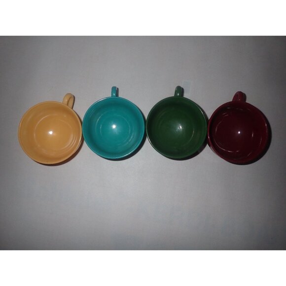 Vintage Hazel Atlas Ovide Platonite Moderntone Tea Cup Lot red teal yellow green - Picture 12 of 12